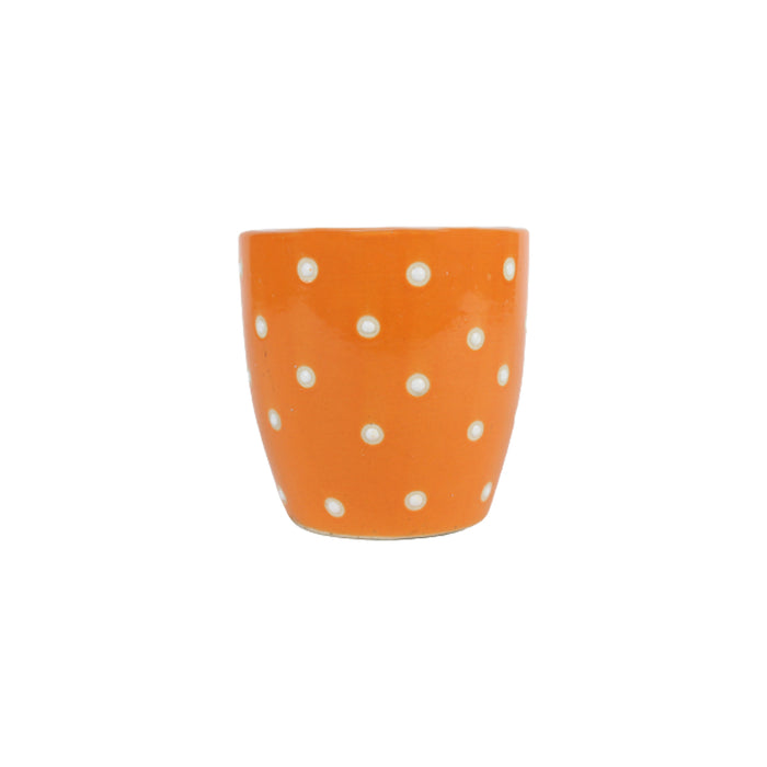 Ceramic Dotted Circular Flower Pot (Orange)