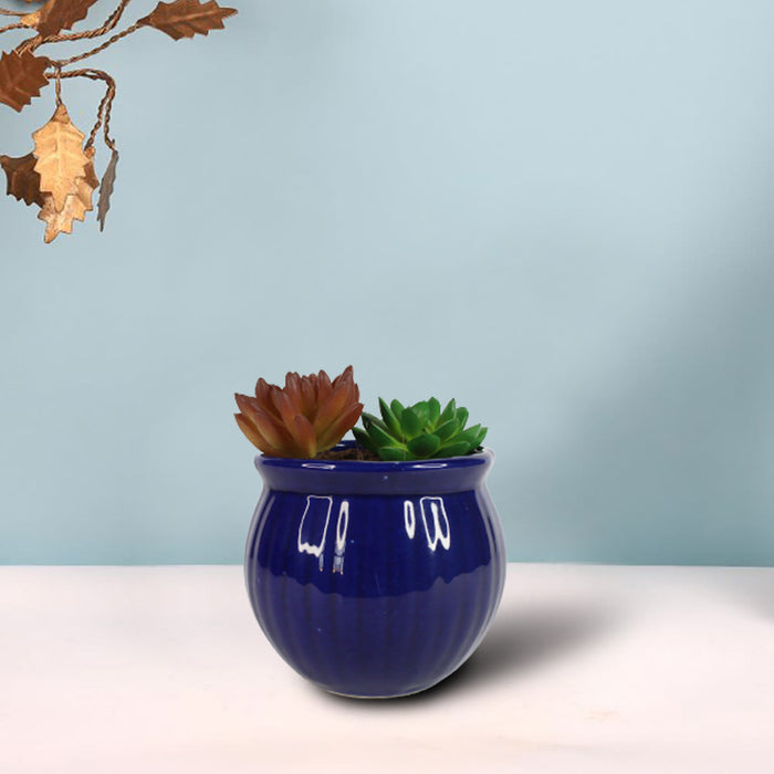 Ceramic Matka Flower Pot (Dark Blue)