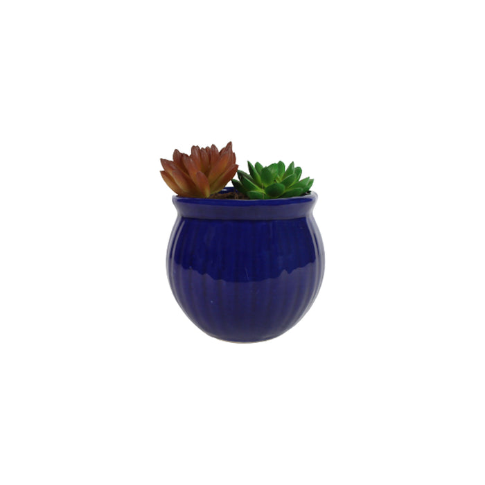 Ceramic Matka Flower Pot (Dark Blue)
