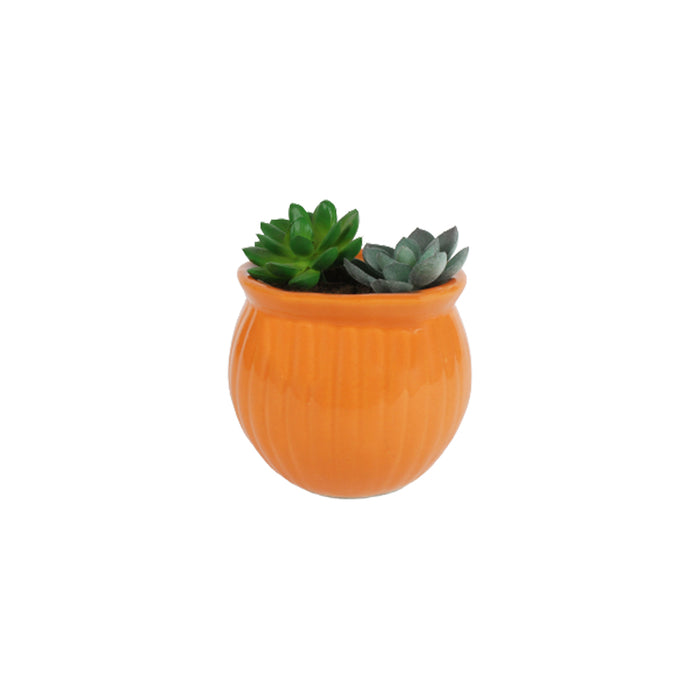 Ceramic Matka Flower Pot (Orange)