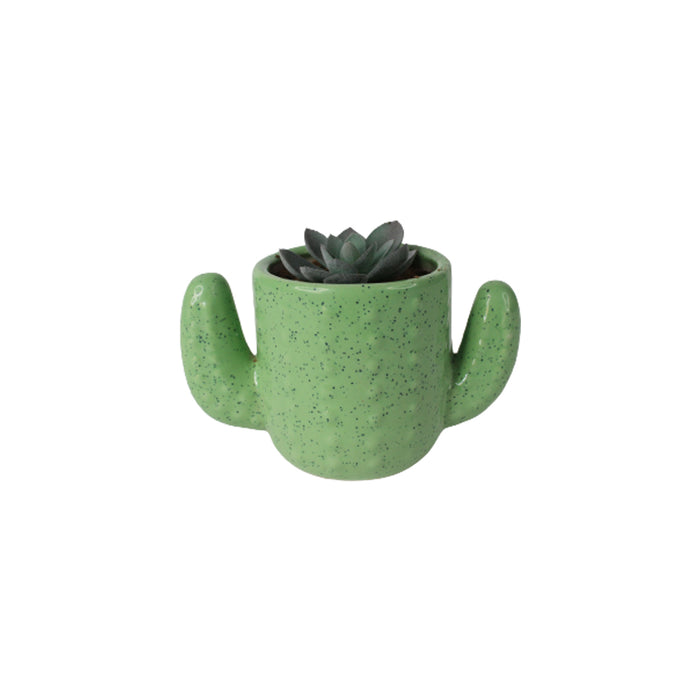 Ceramic Dotted Cactus Flower Pot (Green)