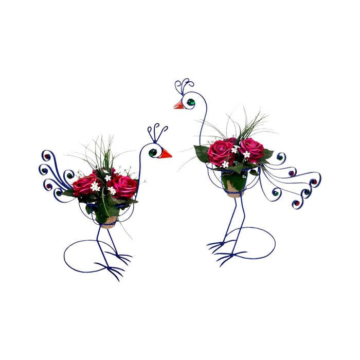 ( Set of 2) Metal Peacock Planter for Home, Garden and Balcony Decoration