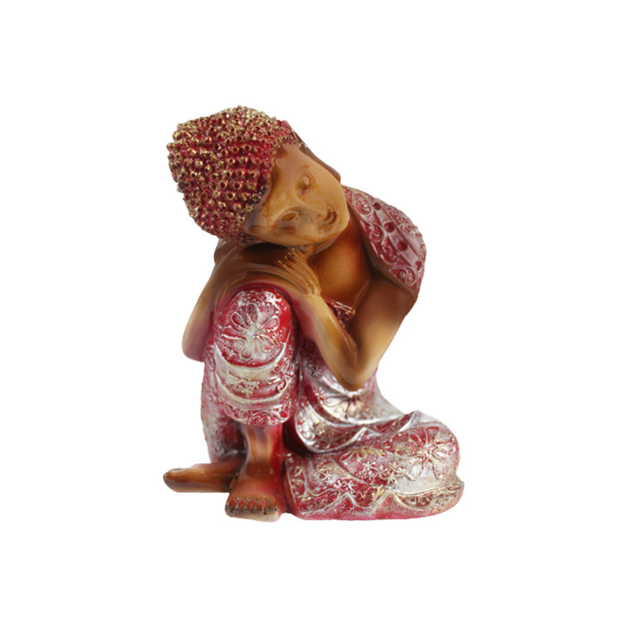 Elegant Thinking Budha Resting On Knee Budha with Red Head | Decor Showpiece Gift Items for Living Room, Study Table