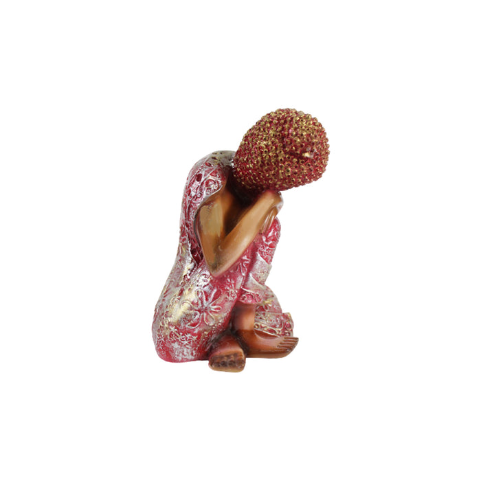 Elegant Thinking Budha Resting On Knee Budha with Red Head | Decor Showpiece Gift Items for Living Room, Study Table