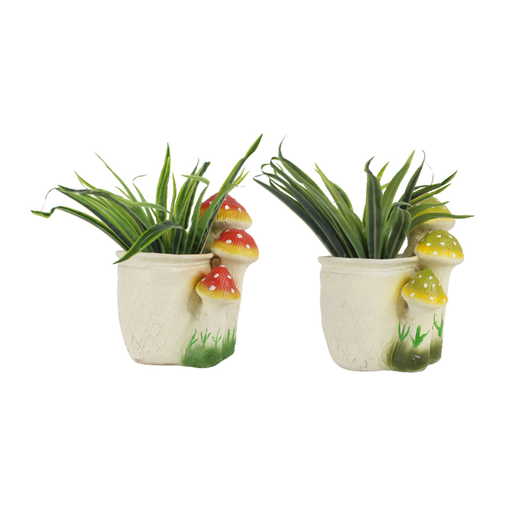 (Set of 2) 3 Mushroom Planter for Home Decoration.-Resin