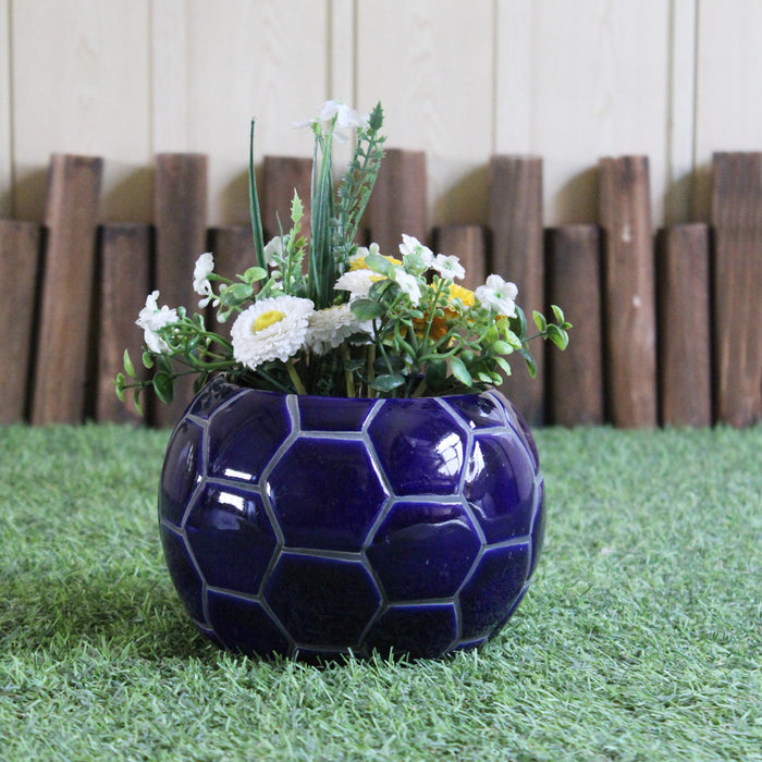 Ceramic Football Flower Pot Planter (Blue)