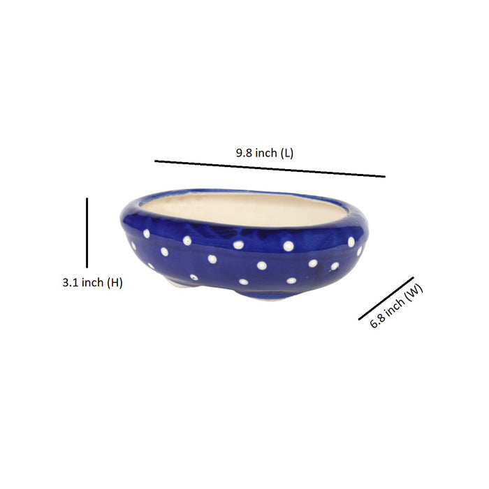 Ceramic Dotted Bonsai Tray Pot for Home Decoration (D Blue)