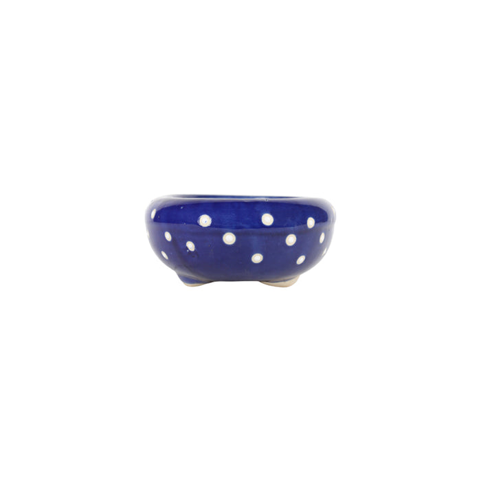 Ceramic Dotted Bonsai Tray Pot for Home Decoration (D Blue)