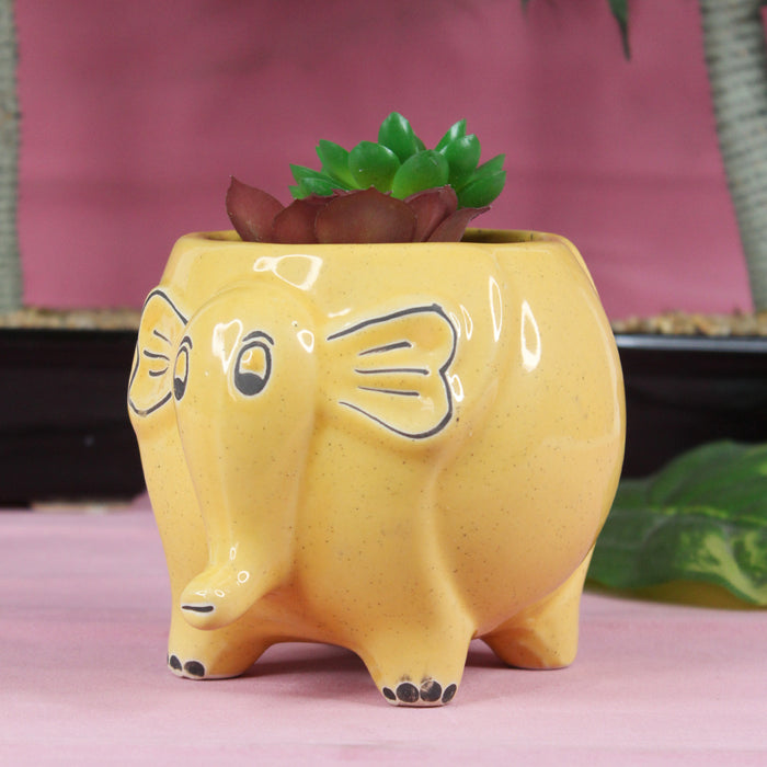 Ceramic Elephant Flower Pot Planter (Yellow)