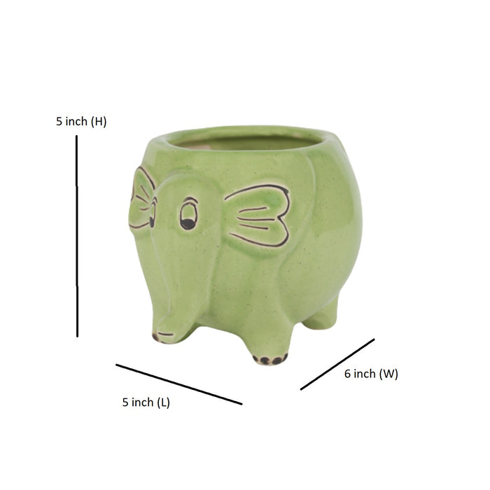 Ceramic Elephant Flower Pot Planter (Green)