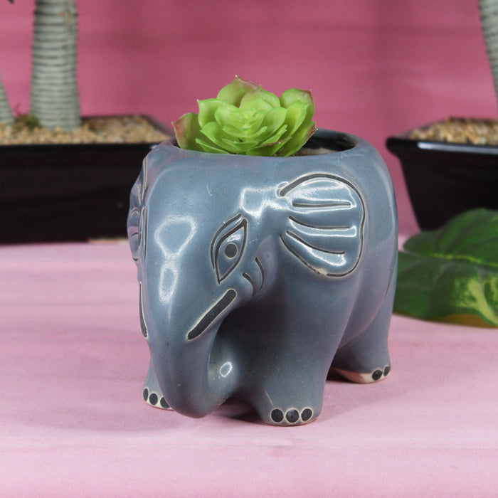 Ceramic New Elephant Flower Pot Planter (Grey)