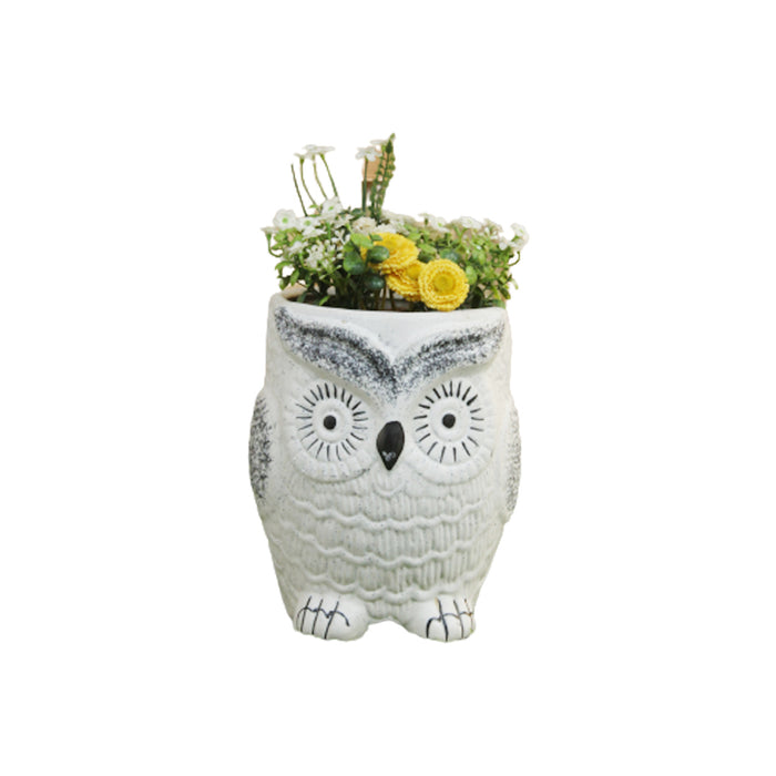 Ceramic Big Owl Pot for Home Decoration (White)
