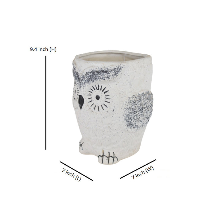 Ceramic Big Owl Pot for Home Decoration (White)