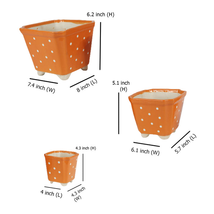 (Set of 3) Ceramic Conical Pots Flower Pot (Orange)
