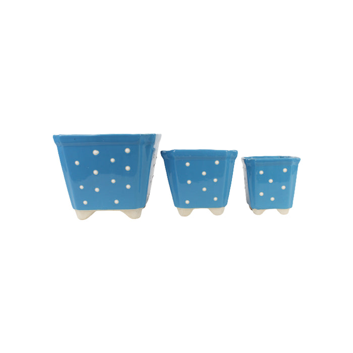 (Set of 3) Ceramic Conical Pots Flower Pot (Light Blue)