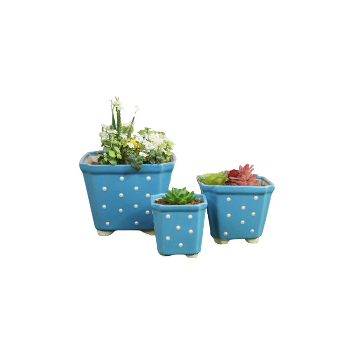 (Set of 3) Ceramic Conical Pots Flower Pot (Light Blue)
