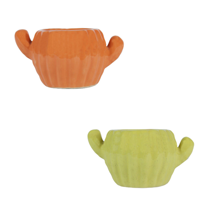 (Set of 2) Cactus Shape Ceramic Pot for Home Decoration (Yellow & Orange)