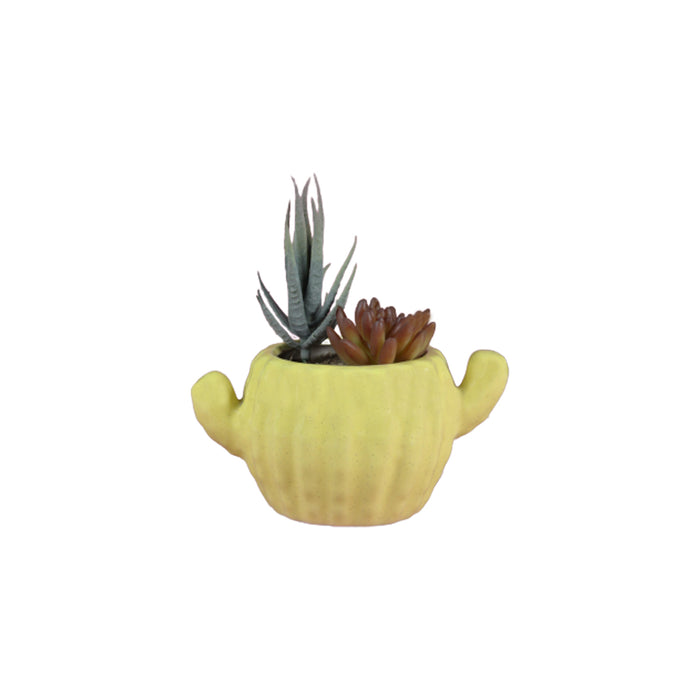Cactus Shape Ceramic Planter for Home and Garden Decoration (Yellow)