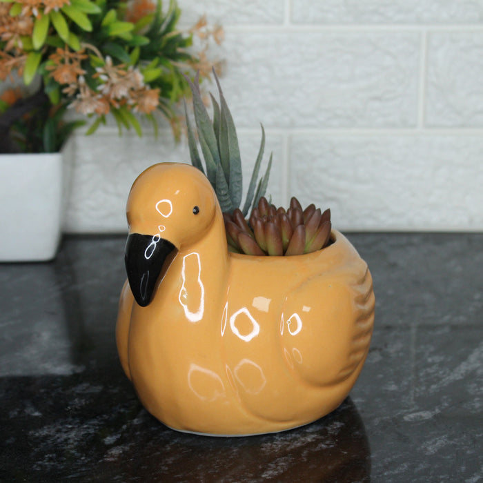 Ceramic Duck Pot for Home and Balcony Decoration (Orange)