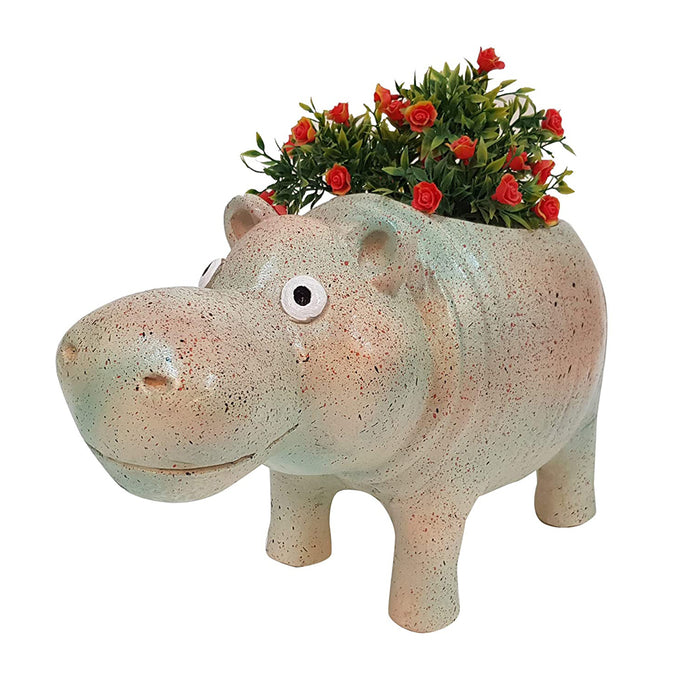 (Set of 2) Hippo Planter Set for Home and Garden Decor.