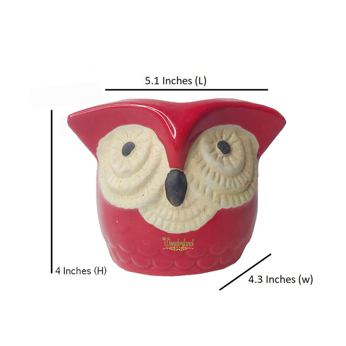Big Eyes Owl Red Ceramic Succulent Pot for Home Decoration - Wonderland Garden Arts and Craft