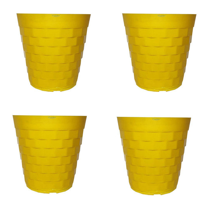 ( Set of 4) 10 inches Brix Plastic Round Garden pots for Outdoor(Yellow)