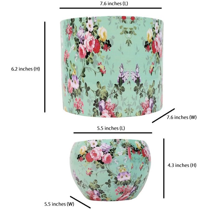 Floral Printed 2 Tier Planter with Stand (Blue)