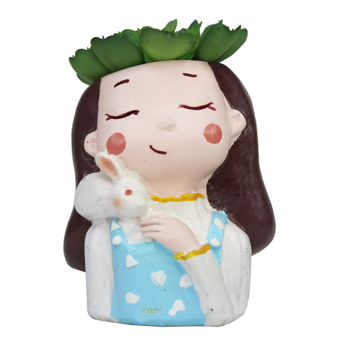Girl with Rabbit Succulent Pot for Home and Balcony Decoration