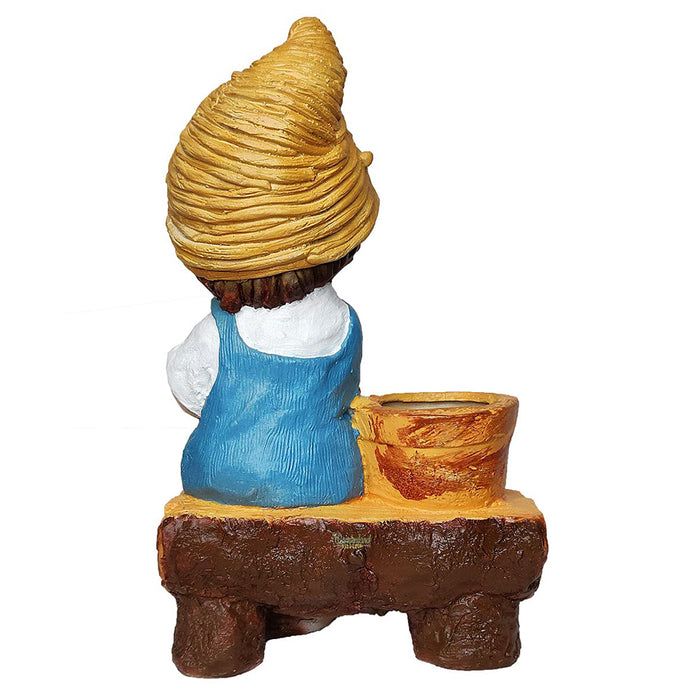 Boy Sitting on Bench with Pot Planter for Balcony and Garden Decoration