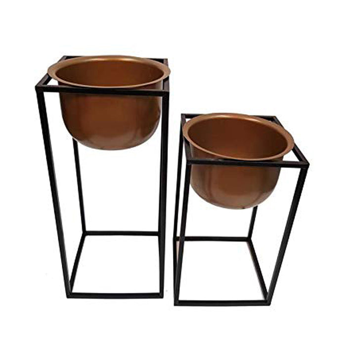 (Set of 2) Metal Stand with Pot for Home Decoration