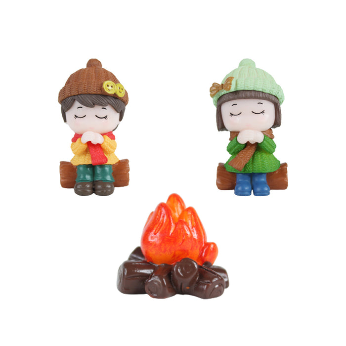 Miniature Toys : Kids with Bonfire Miniature Toy (Brown & Green)