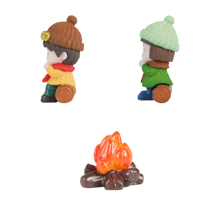 Miniature Toys : Kids with Bonfire Miniature Toy (Brown & Green)