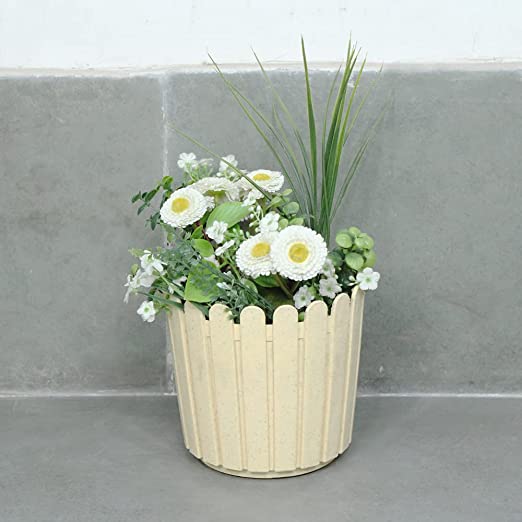 (Set of 2) 6 inch French Round Planters , Premium Plastic pots, Uv Protected (White)