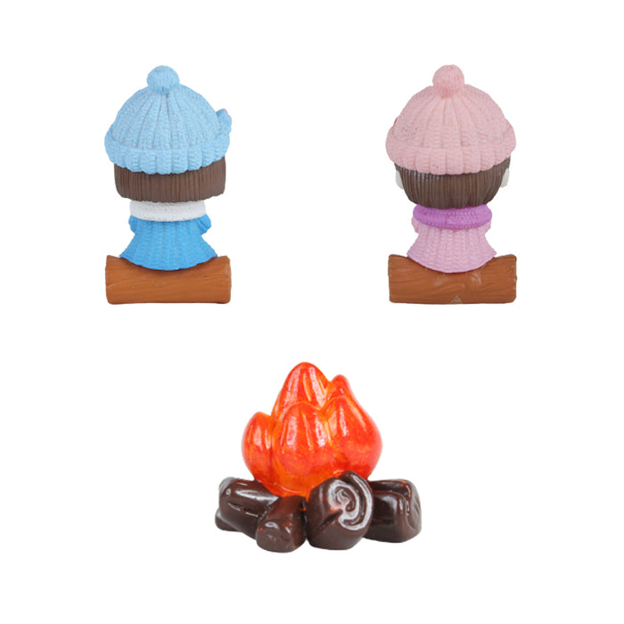 Miniature Toys : Kids with Bonfire Miniature Toys (Blue & Pink)