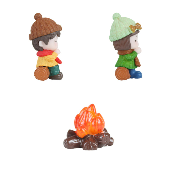 Miniature Toys : Kids with Bonfire Miniature Toy (Brown & Green)