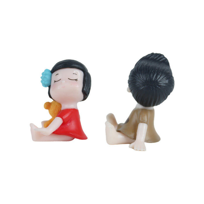 Miniature Toys : Sitting Kids-2 (Red and Brown) for Fairy Garden Accessories