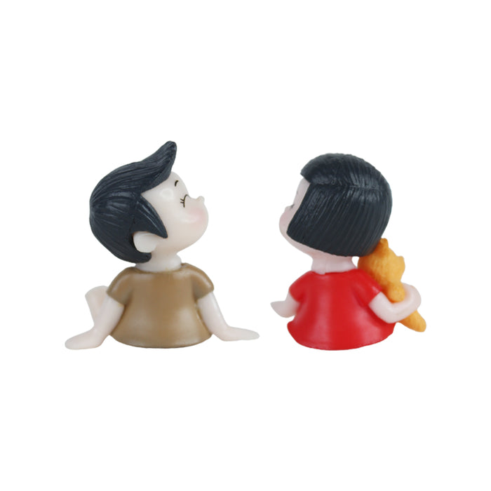 Miniature Toys : Sitting Kids-2 (Red and Brown) for Fairy Garden Accessories
