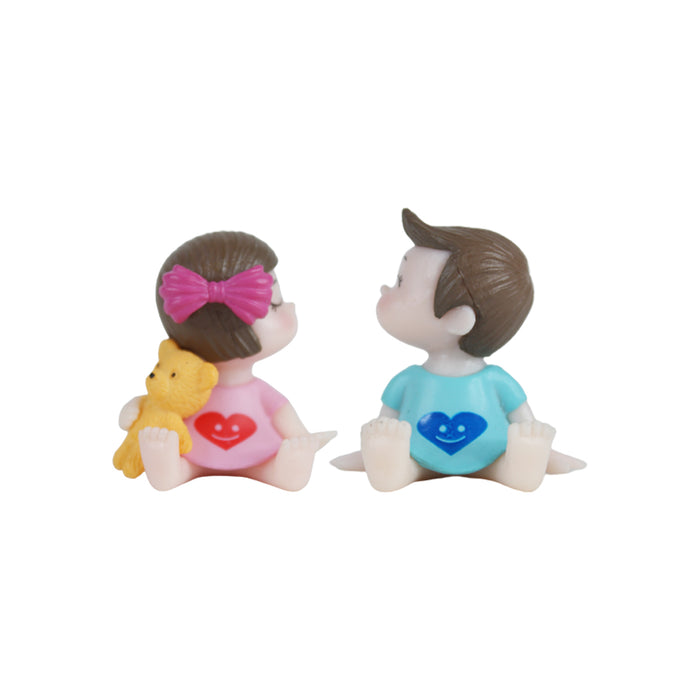 Miniature Toys : Sitting Kids-1 (Pink & Blue) for Fairy Garden Accessories