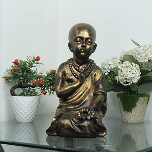 Mala monk garden statue in black