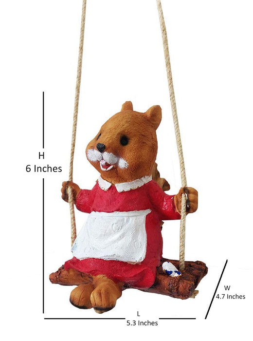 Swinging Girl Squirrel Statue to Hand for Garden Decoration