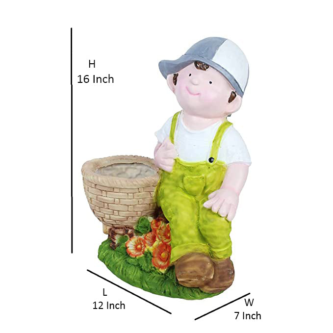 Boy on Stone with Pot Planter for Balcony and Garden Decoration