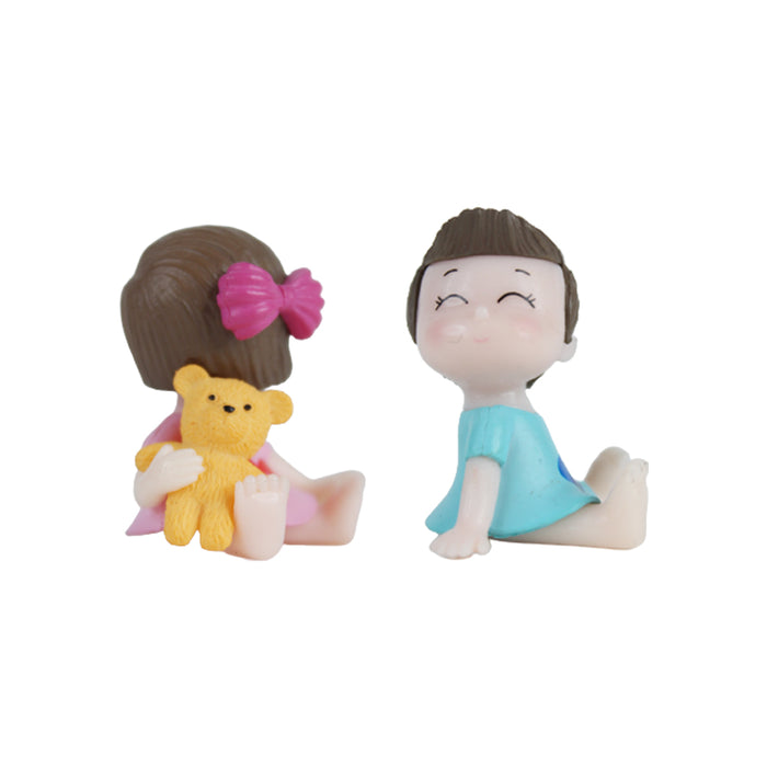 Miniature Toys : Sitting Kids-1 (Pink & Blue) for Fairy Garden Accessories