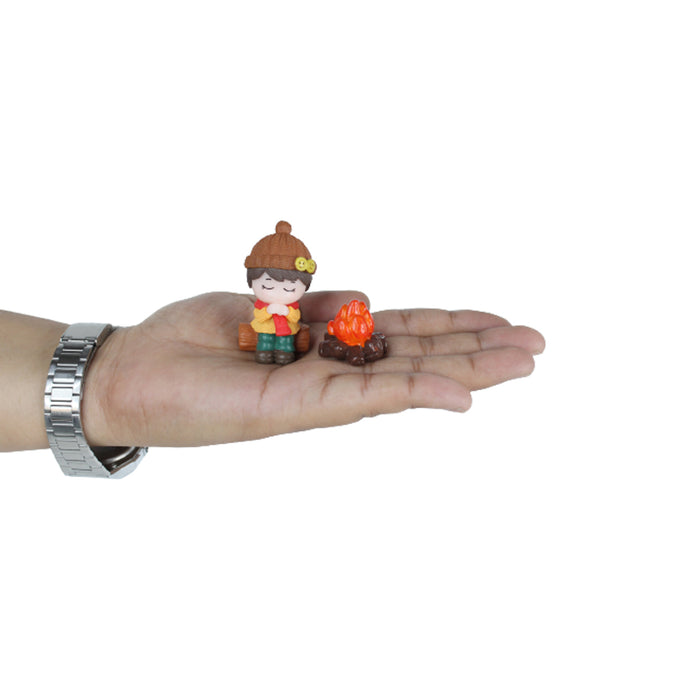 Miniature Toys : Kids with Bonfire Miniature Toy (Brown & Green)