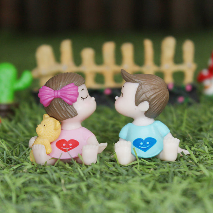 Miniature Toys : Sitting Kids-1 (Pink & Blue) for Fairy Garden Accessories