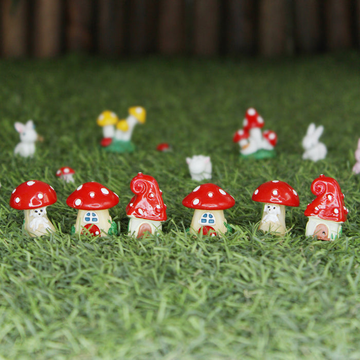 Miniature Toys : (Set of 6) Small Mushroom Houses for Fairy Garden Accessories