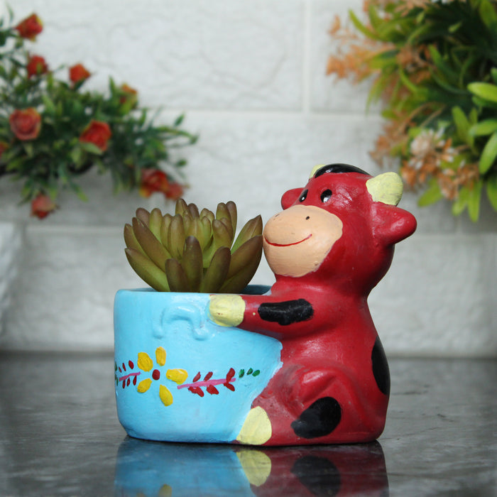 Cow Succulent Pot for Home and Balcony Decoration (Red)