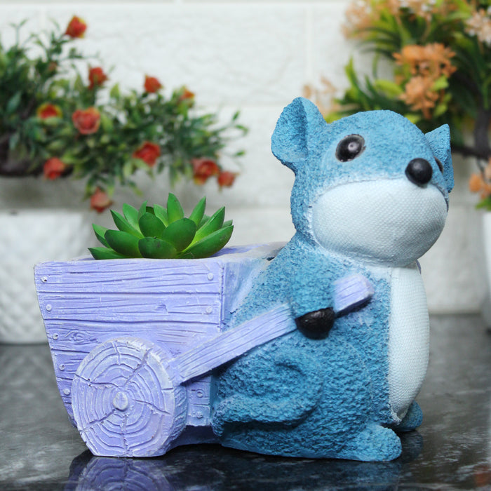 Mouse Pushing Cart Planter for Home Decoration (Blue)