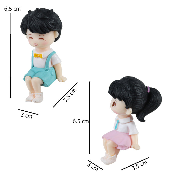 Miniature Toys : Sitting School Kids Couple (Blue & Pink)