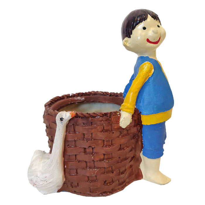 Boy with Duck & Basket Succulent Planter for Home Decoration