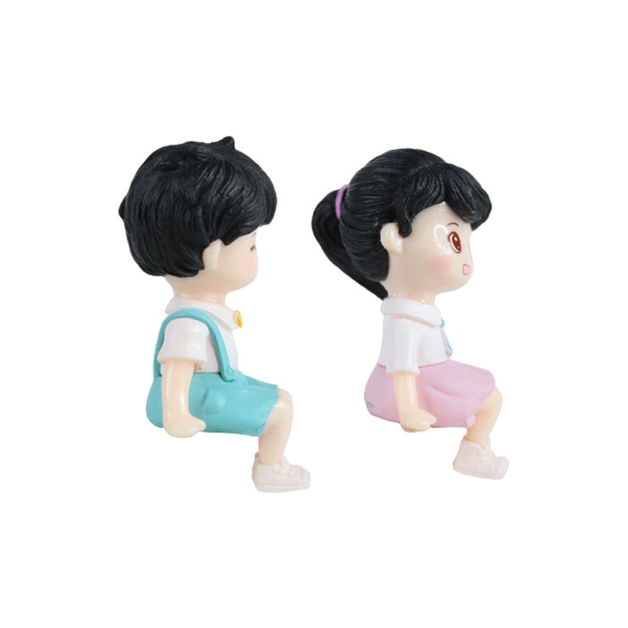 Miniature Toys : Sitting School Kids Couple (Blue & Pink)